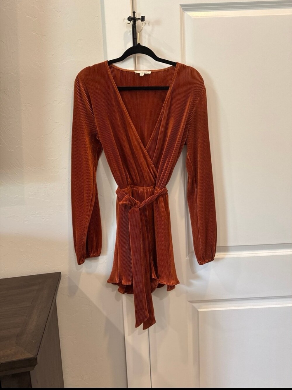12TH Tribe Plissé pleated wrap romper Rust Orange Wrap Dress Size S NWOT